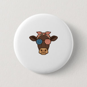 Bóton Redondo 5.08cm Óculos de sol com cabeça de vaca patriótica design