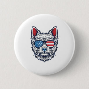 Bóton Redondo 5.08cm Óculos de Sol Patrióticos para Cães Westie Arte Ve