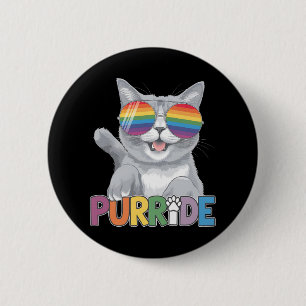 Bóton Redondo 5.08cm Óculos de Sol Purride Gato Arco-íris Orgulho Gay L