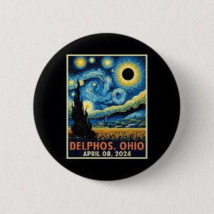Bóton Redondo 5.08cm Ohio Total Solar Eclipse 2024 Starry Night Van Gog