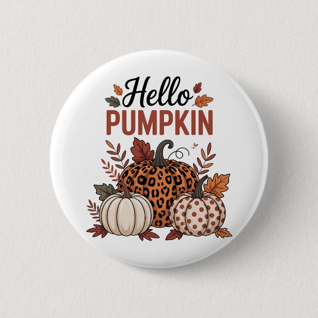 Bóton Redondo 5.08cm Olá Pumpkin Fall Autumn (Frente)