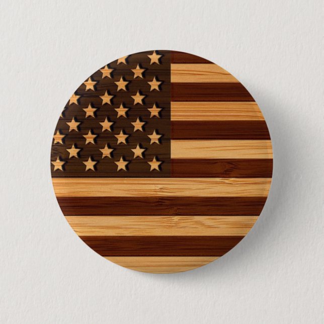 Bóton Redondo 5.08cm Olhar de bambu & bandeira americana gravada dos (Frente)