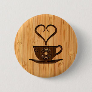 Bóton Redondo 5.08cm Olhar de bambu & café bonito gravado do amor de I