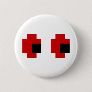 Bóton Redondo 5.08cm Olhos Vermelhos Brancos de 8 Bits