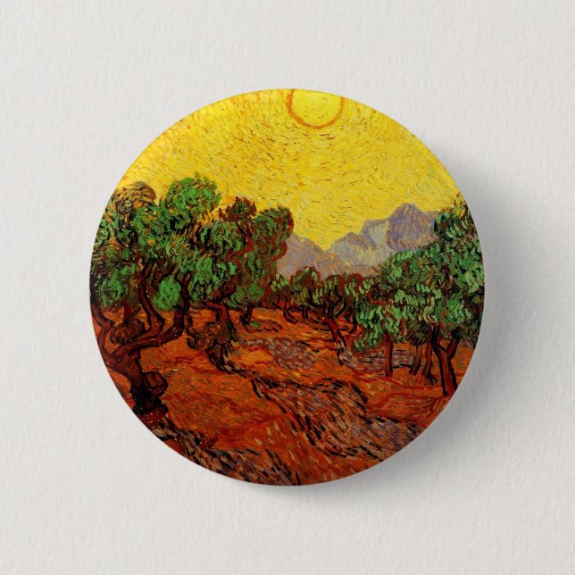 Bóton Redondo 5.08cm Oliveiras com céu amarelo e sol (Frente)