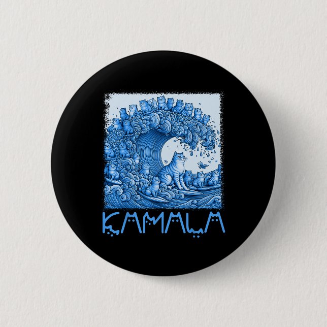 Bóton Redondo 5.08cm Onda Blue Cats Para Kamala 2024 (Frente)
