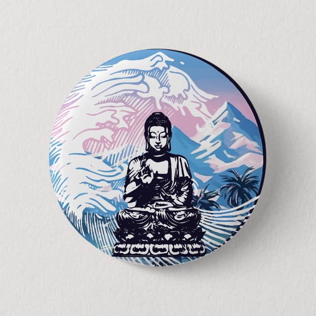 Bóton Redondo 5.08cm Onda de montanha tropical de Buddha (Frente)
