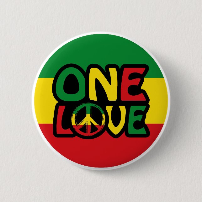 Bóton Redondo 5.08cm One Love, Reggae design com cores reggae (Frente)