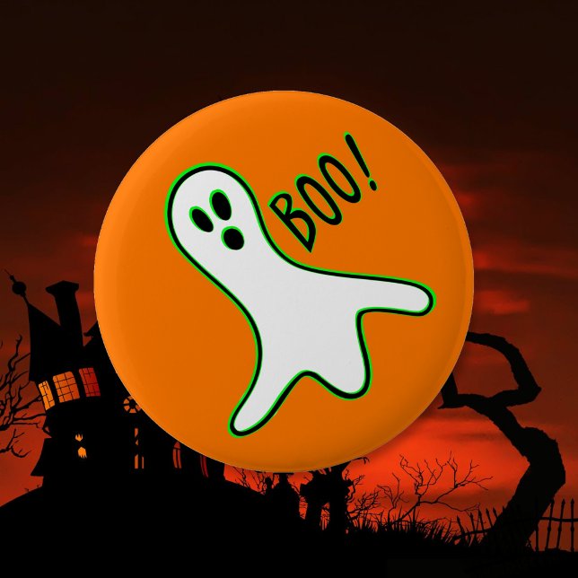 Bóton Redondo 5.08cm Orange Neon Green Boo Ghost Halloween (Orange Neon Green White Spooky Boo Ghost Halloween Button)