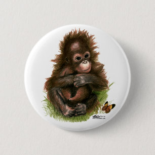 Bóton Redondo 5.08cm Orangutan Baby e Butterfly