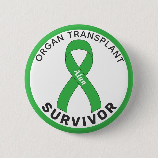 Bóton Redondo 5.08cm Organ Transplant Survivor Ribbon White Button (Frente)