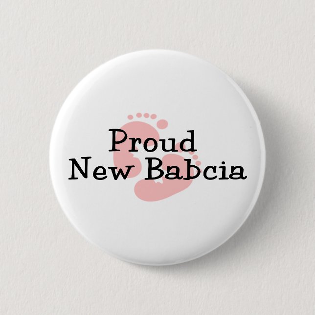 Bóton Redondo 5.08cm Orgulhosa Nova Bebê Babcia Pegadas dos Pés (Frente)