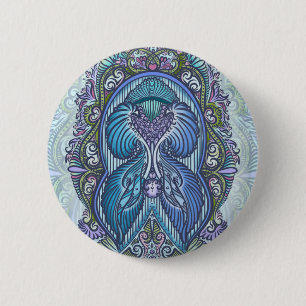 Bóton Redondo 5.08cm Ornamentado Azul e Teal Mandala Design