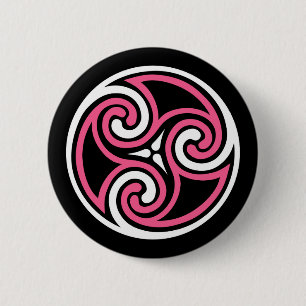Bóton Redondo 5.08cm Ornamento Celtic Triskele, Fuchsia, Preto e Branco