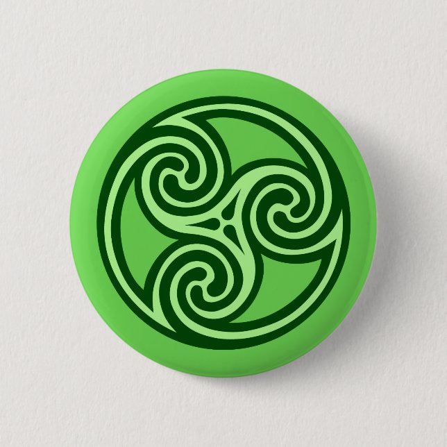 Bóton Redondo 5.08cm Ornamento Céltico Triskele, Limão e Verde Escuro (Frente)