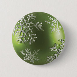 Bóton Redondo 5.08cm Ornamento Verde com Flocos de Neve