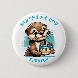 Bóton Redondo 5.08cm Otter Themed Birthday Boy Personalizado