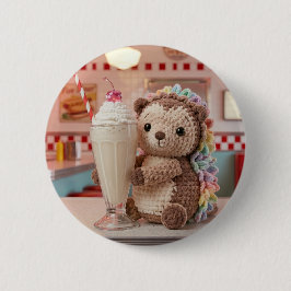 Bóton Redondo 5.08cm ouriço Crochê e Milkshake no Diner Retrô