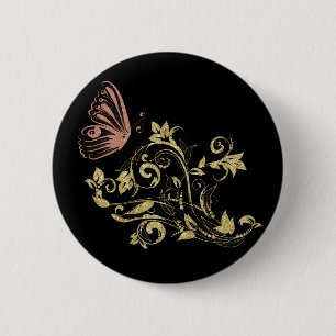 Bóton Redondo 5.08cm Ouro floral