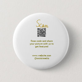 Bóton Redondo 5.08cm Ouro Scan QR code glitter elegante calligr simples