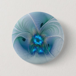 Bóton Redondo 5.08cm Ovações de Pé, Fractal Azul Turquesa Abstrato