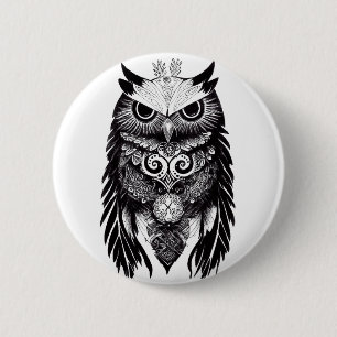 Bóton Redondo 5.08cm Owl Wild Animal Nature Ilustração Arte Tatuagem