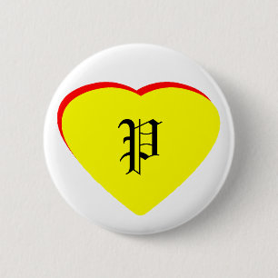 Bóton Redondo 5.08cm "P" Casamento Vermelho Amarelo Coração Convite O M