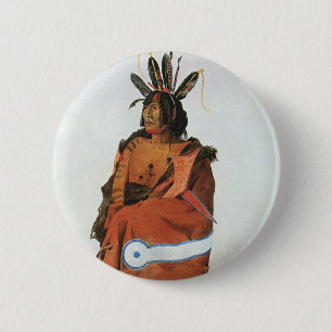 Bóton Redondo 5.08cm Pachtuwa-Chta, Retrato do Guerreiro Arikara por Bo