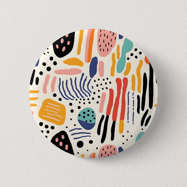 Bóton Redondo 5.08cm Padrão Abstrato de Formas Orgânicas Memphis (Frente)