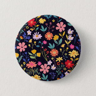 Bóton Redondo 5.08cm Padrão Boêmio Floral Colorido Ditsy Escuro