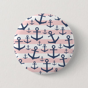 Bóton Redondo 5.08cm Padrão de âncora azul marinho de faixa náutica