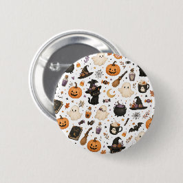Bóton Redondo 5.08cm Padrão de aquarela de Halloween fofo com gatos pre