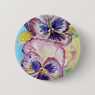 Bóton Redondo 5.08cm Padrão de Aquarela Pansy no Rosa e no Amarelo Pá