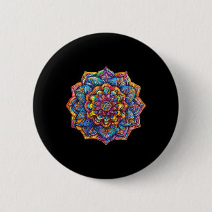 Bóton Redondo 5.08cm Padrão de Chakra de Meditação de Mandala Boêmia Vi