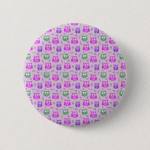 Bóton Redondo 5.08cm Padrão de Coruja Violeta Cuta