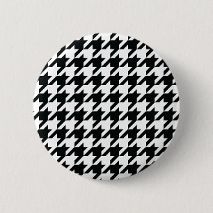 Bóton Redondo 5.08cm Padrão de Houndstooth Preto Branco