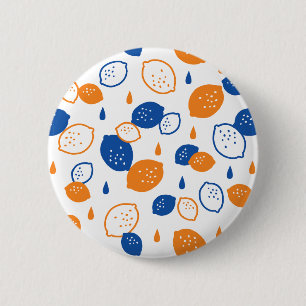 Bóton Redondo 5.08cm Padrão de limão azul e laranja, com Frutas empinad