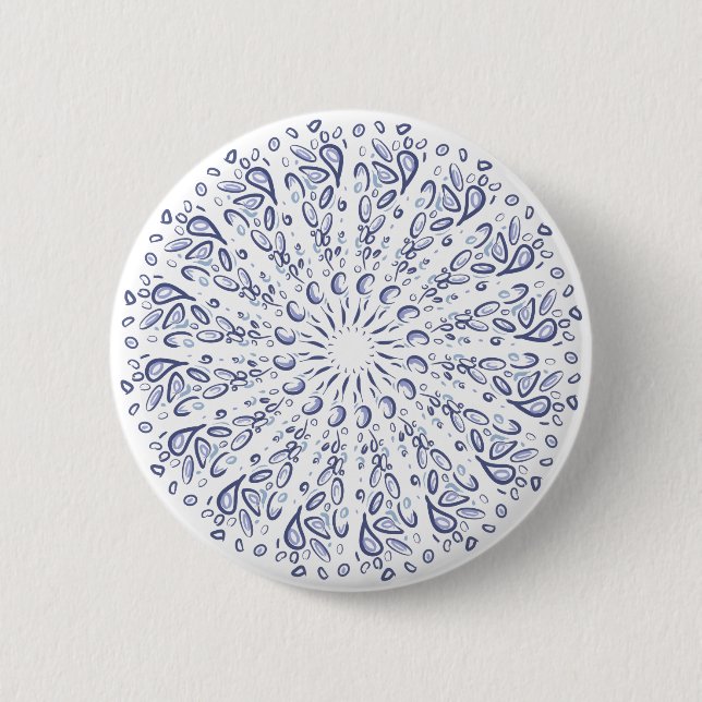 Bóton Redondo 5.08cm Padrão de mandala azul (Frente)