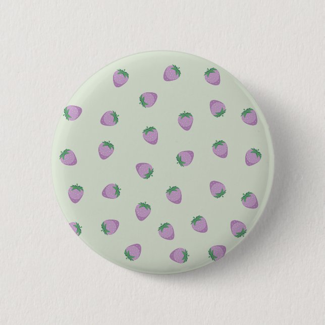 Bóton Redondo 5.08cm Padrão de Morango Roxo em Fundo Verde (Frente)