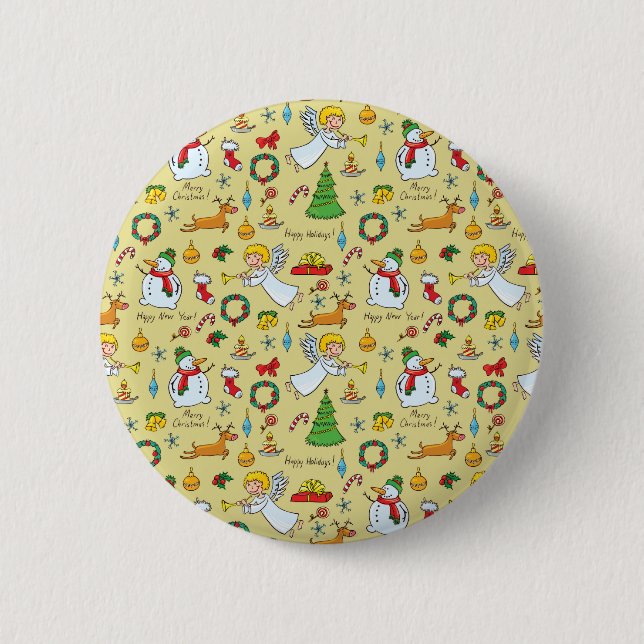 Bóton Redondo 5.08cm Padrão de Natal (Frente)