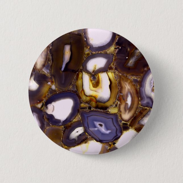 Bóton Redondo 5.08cm Padrão de pedra de Ágata Marrom Roxo Branco  (Frente)