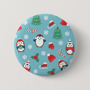 Bóton Redondo 5.08cm Padrão de Pinguins de Natal Fofo