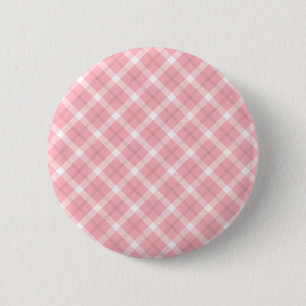 Bóton Redondo 5.08cm Padrão De Tartan Cor-De-Rosa E Branco