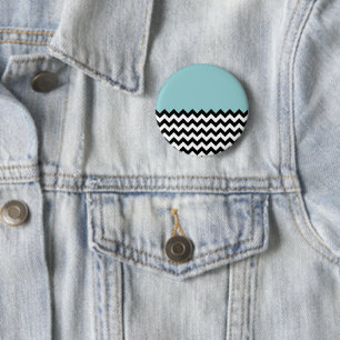 Bóton Redondo 5.08cm Padrão de ziguezague preto e branco, Chevron, azul