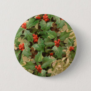 Bóton Redondo 5.08cm Padrão Festivo da Trabalho de arte de Natal Holly
