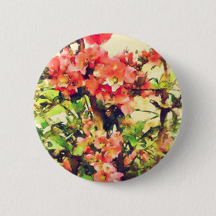 Bóton Redondo 5.08cm Padrão Floral Aquarela Rosa Vermelho 1
