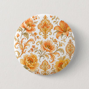 Bóton Redondo 5.08cm Padrão Floral Barroco Vintage – Laranja Quente /Do