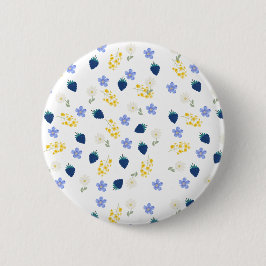 Bóton Redondo 5.08cm Padrão Floral de Flor Silvestre e Amora