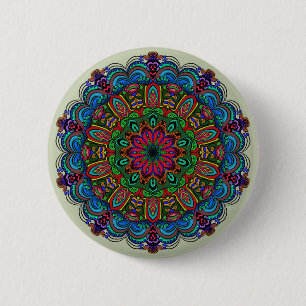 Bóton Redondo 5.08cm Padrão Floral e Geométrico de Mandala Vibrante