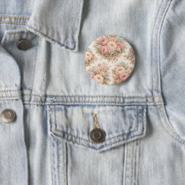 Bóton Redondo 5.08cm Padrão Floral Rosa Vintage | Pastel Elegante